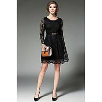 womens going out party cute sophisticated a line lace dress solid roun ...