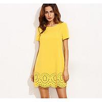 Women\'s Going out Loose Dress, Solid Round Neck Above Knee ½ Length Sleeve Cotton Polyester Summer Low Rise Micro-elastic Thin
