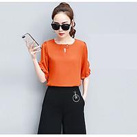 womens going out casualdaily simple summer blouse pant suits solid rou ...