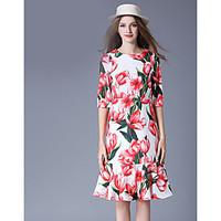 womens going out party vintage cute sheath dress floral round neck mid ...