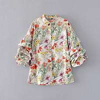 Women\'s Going out Casual/Daily Simple Street chic Fall Winter Shirt, Solid Shirt Collar Long Sleeve White Cotton Medium