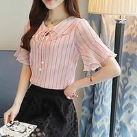 womens casualdaily simple summer blouse striped v neck short sleeve si ...