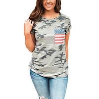 Women\'s Going out Casual/Daily Holiday Sexy Street chic Spring Summer T-shirtPrint Camouflage All Match Fashion Round Neck Short Sleeve Medium
