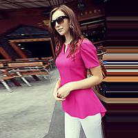 Women\'s Going out Casual/Daily Holiday Sexy Simple Cute All Seasons Summer Blouse, Solid V Neck Short Sleeve Rayon Medium