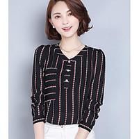 womens daily simple blouse striped v neck long sleeve polyester