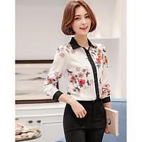 Women\'s Daily Simple Blouse, Floral Shirt Collar Long Sleeve Polyester