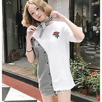 womens going out street chic t shirt floral color block round neck sho ...