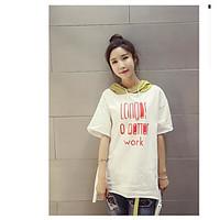 womens casual cute spring t shirt letter hooded long sleeve cotton med ...