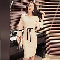 womens going out casualdaily sheath dress solid round neck knee length ...