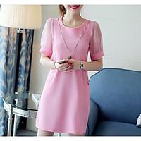 womens casualdaily cute sheath dress solid round neck above knee short ...