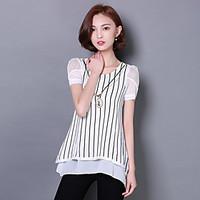 womens casualdaily simple blouse solid round neck short sleeve polyest ...