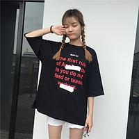 womens casualdaily simple t shirt letter round neck sleeve cotton