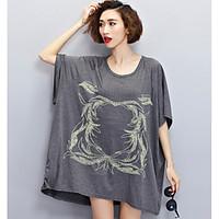 Women\'s Casual/Daily Simple T-shirt, Solid Round Neck ½ Length Sleeve Cotton
