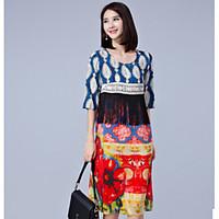 womens casualdaily street chic loose dressgeometric round neck midi le ...