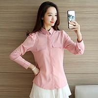 womens casualdaily simple shirt solid v neck long sleeve polyester