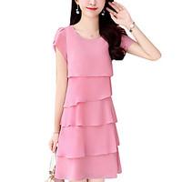 womens going out work simple sophisticated sheath dress solid round ne ...