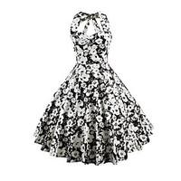 womens casualdaily vintage a line dress floral halter knee length slee ...