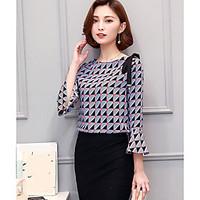 womens officecareer simple t shirt print round neck long sleeve polyes ...