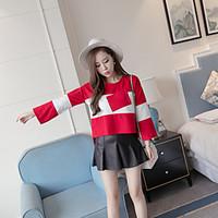 womens casualdaily simple fall t shirt solid color block round neck sl ...