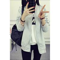 womens casualdaily simple spring jacket solid stand long sleeve regula ...