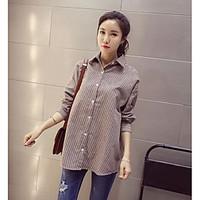 Women\'s Casual Simple Shirt, Striped Shirt Collar Long Sleeve Polyester
