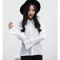 womens casual simple shirt solid shirt collar long sleeve polyester