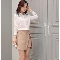 womens officecareer simple shirt solid shirt collar long sleeve polyes ...