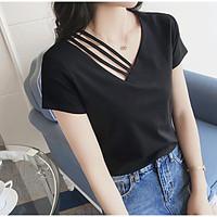 womens daily simple t shirt solid asymmetrical short sleeve cotton