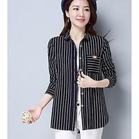 womens officecareer casual simple shirt striped shirt collar long slee ...