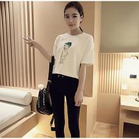 womens daily simple t shirt character round neck short sleeve cotton