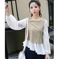 womens daily simple t shirt solid round neck long sleeve cotton cotton ...