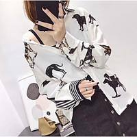 womens casual simple shirt print shirt collar long sleeve polyester