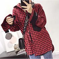 womens casual simple shirt plaidcheck shirt collar long sleeve polyest ...