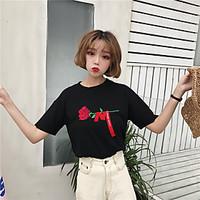 womens casualdaily simple cute t shirt embroidered round neck short sl ...