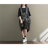 womens casualdaily loose dress solid round neck knee length short slee ...