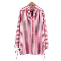 womens daily simple shirt striped v neck long sleeve cotton blend