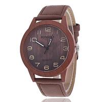 Women/Men\'s Wooden Leather Band Analog Round Case Wrist Watch Jewelry Fashion Watch