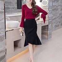 womens trumpetmermaid solid knitting skirts work sexy high rise knee l ...