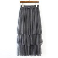 Women\'s Swing Solid Tulle Skirts, Casual/Daily Simple Mid Rise Maxi Elasticity Polyester Stretchy Spring Summer