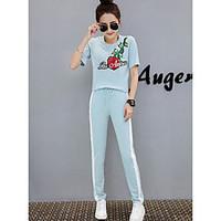 womens casualdaily simple summer t shirt pant suits solid round neck s ...