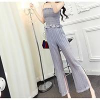 womens casualdaily simple summer blouse pant suits solid bateau sleeve ...