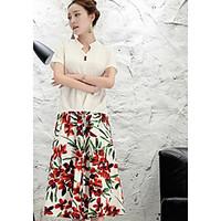 womens casualdaily simple summer blouse skirt suits print asymmetrical ...