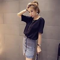 womens formal simple t shirt solid round neck short sleeve cotton