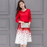 womens going out work street chic shirt skirt suits print color block  ...