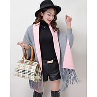 womens going out regular cloak capes color block asymmetrical long sle ...