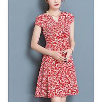 Women\'s Casual/Daily A Line Dress, Polka Dot V Neck Above Knee Short Sleeve Cotton Summer High Rise Micro-elastic Medium