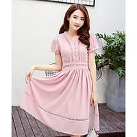 womens going out beach holiday cute a line dress solid v neck knee len ...