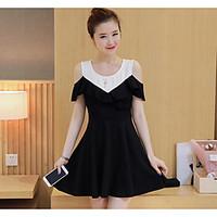 womens casualdaily simple chiffon dress solid round neck above knee sh ...