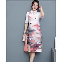 womens casualdaily simple swing dress print stand above knee short sle ...