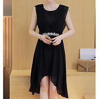 womens casualdaily simple chiffon dress solid round neck asymmetrical  ...